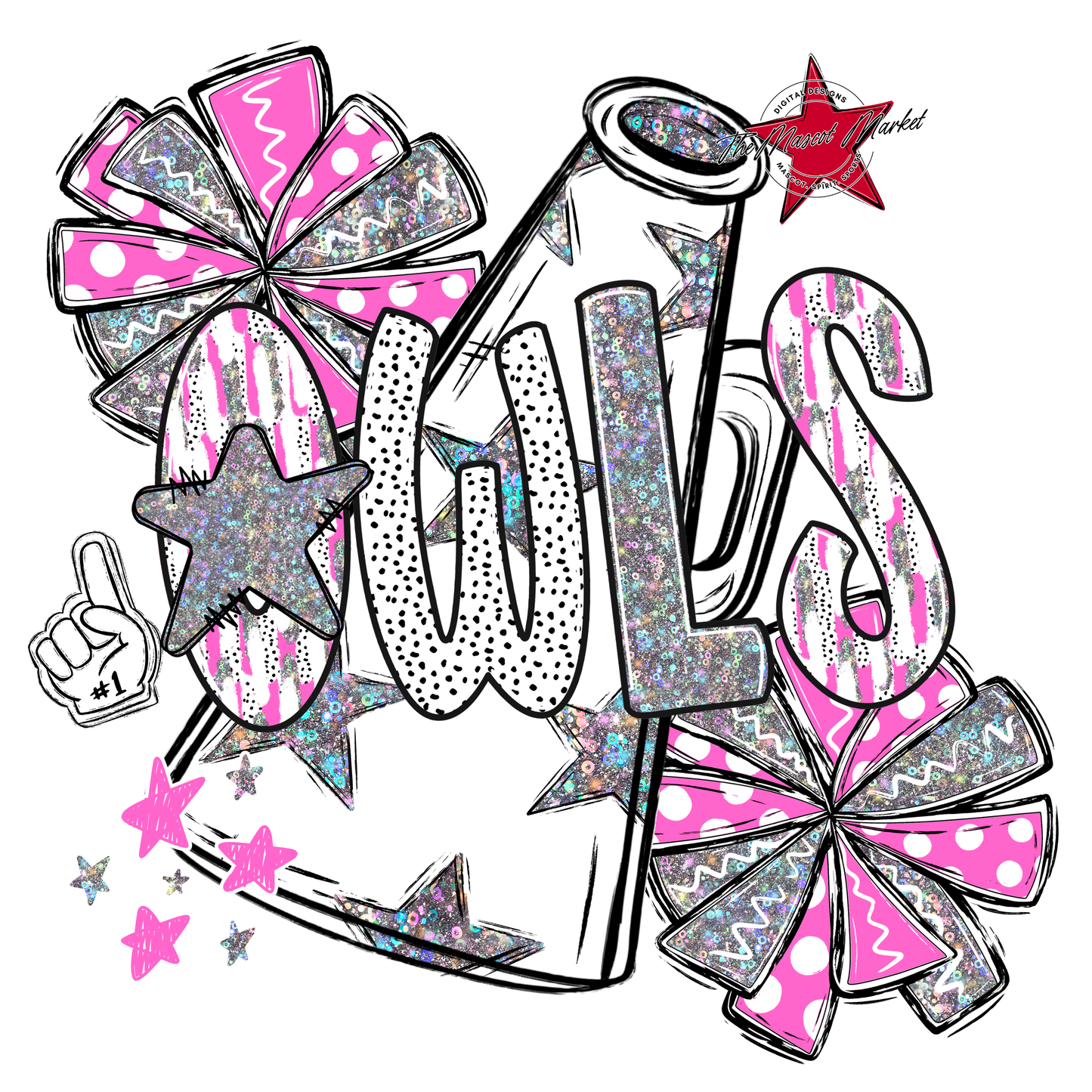Owls Cheer Megaphone Scrape-Baby Pink
