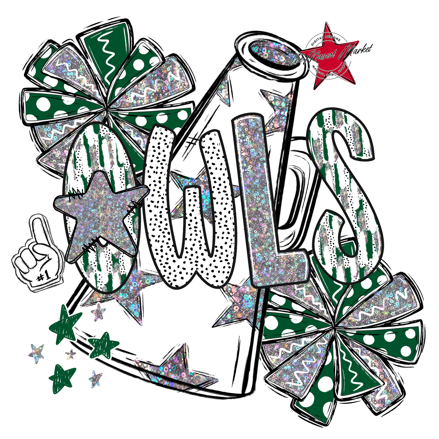 Owls Cheer Megaphone Scrape-Green