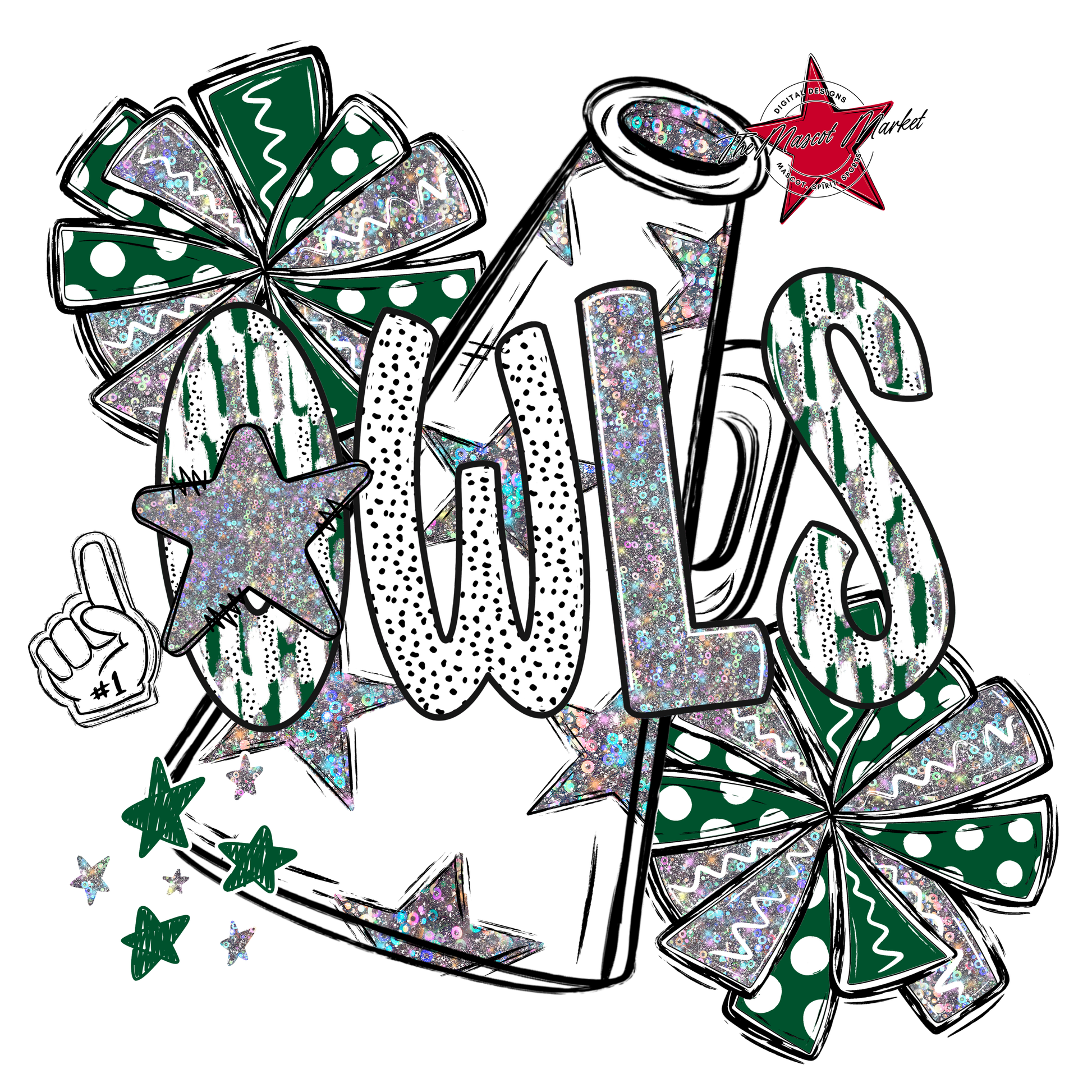 Owls Cheer Megaphone Scrape-Green