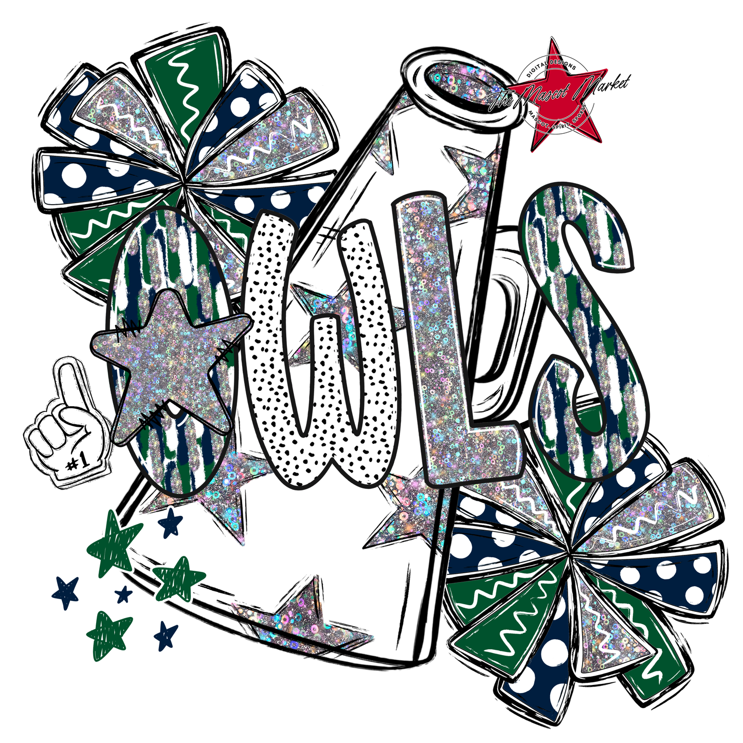 Owls Cheer Megaphone Scrape-Navy-Green