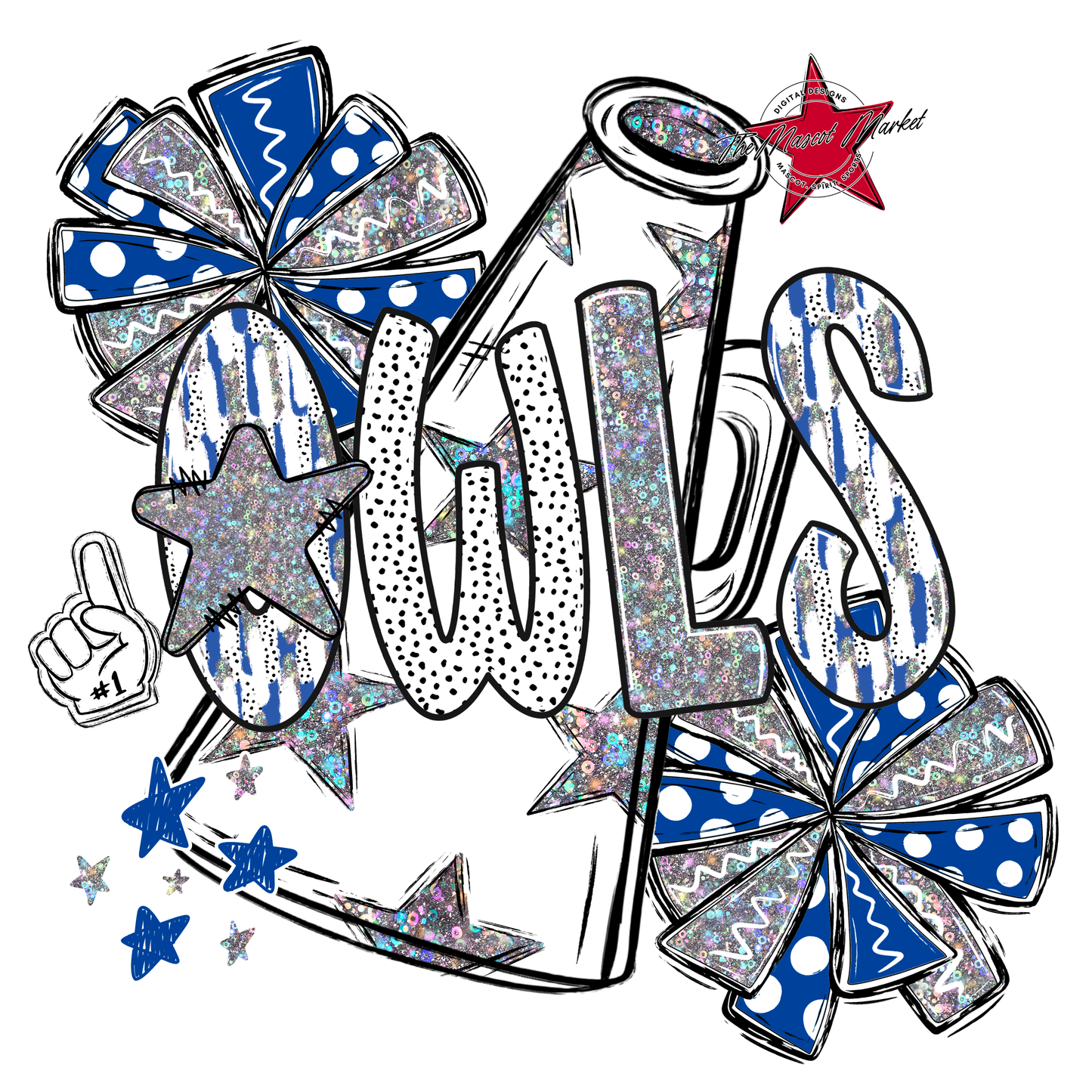 Owls Cheer Megaphone Scrape-Off Blue
