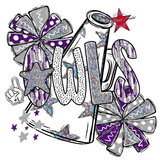 Owls Cheer Megaphone Scrape-Purple-Grey