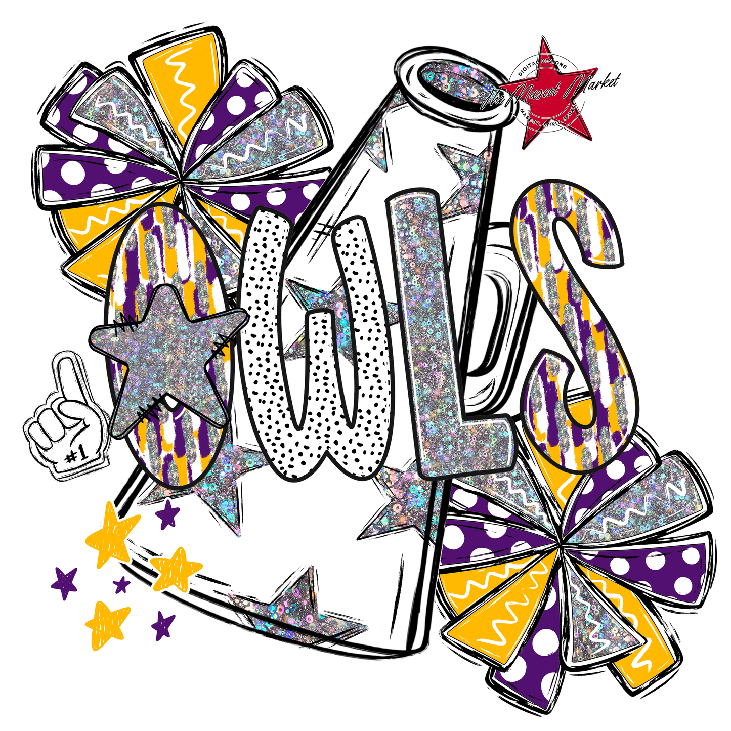 Owls Cheer Megaphone Scrape-Purple-Yellow