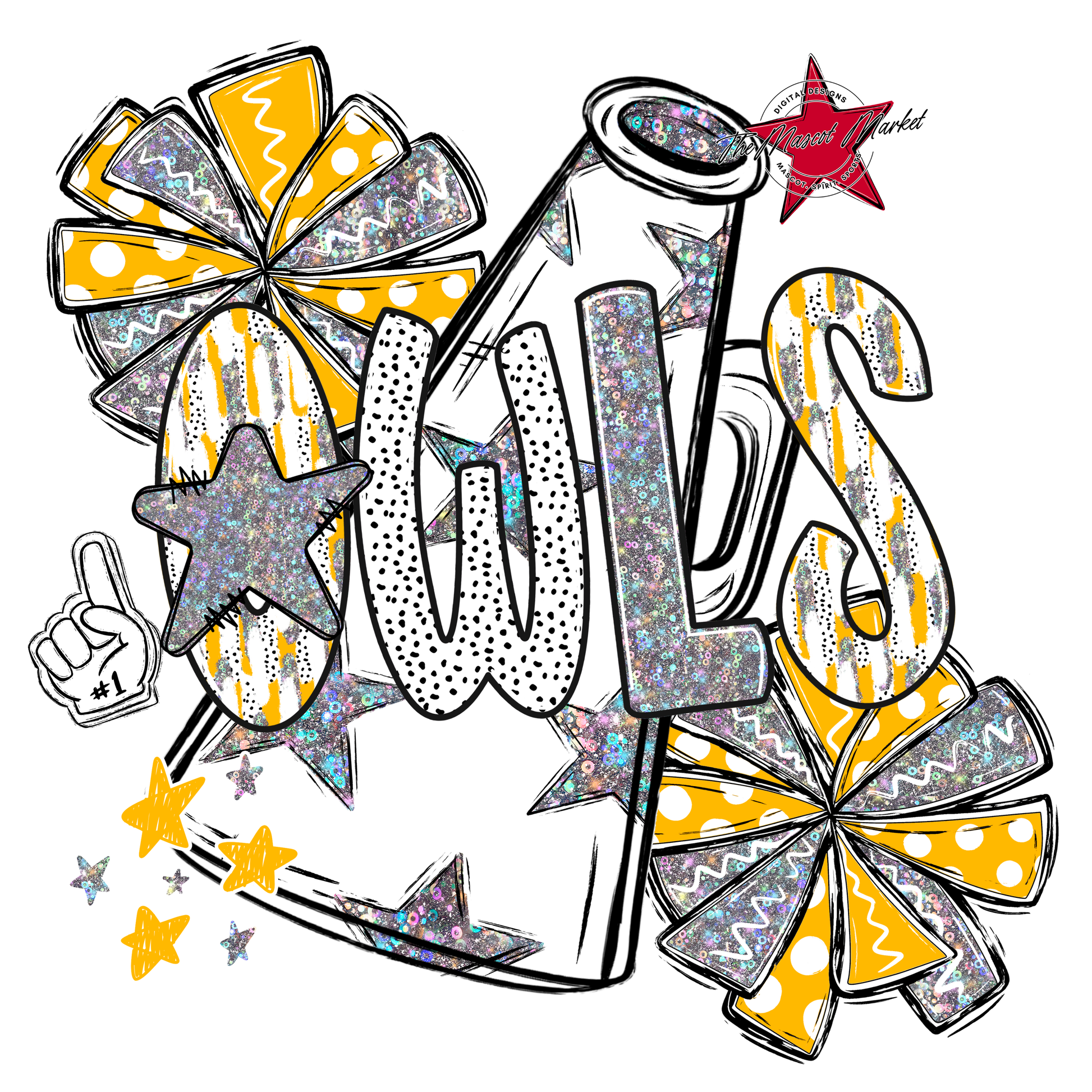 Owls Cheer Megaphone Scrape-Yellow