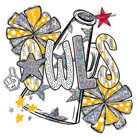 Owls Cheer Megaphone Scrape-Yellow