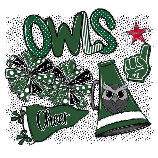 Owls Cheer Spirit-Green