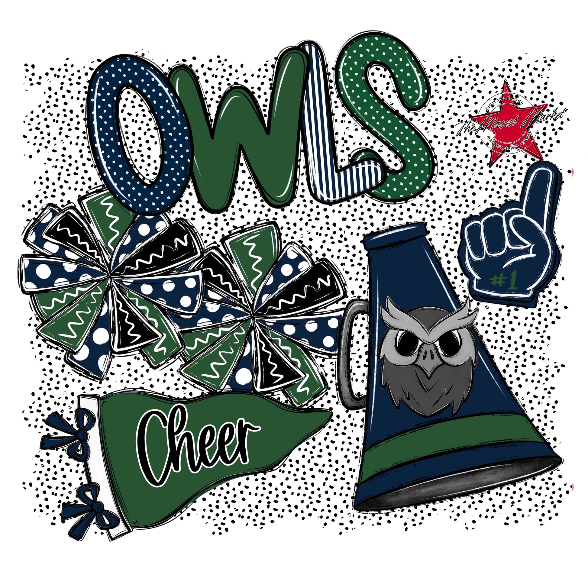 Owls Cheer Spirit-Navy & Green