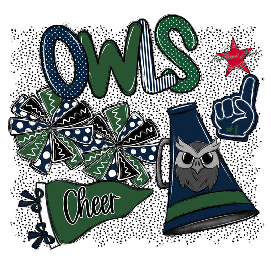 Owls Cheer Spirit-Navy & Green