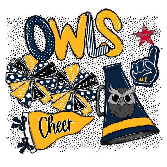 Owls Cheer Spirit-Navy & Yellow
