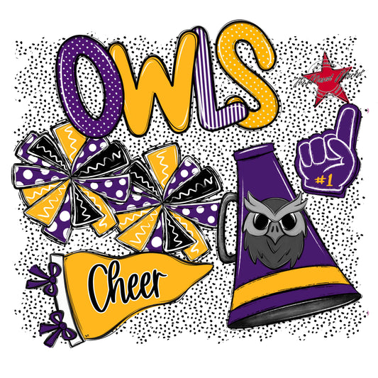 Owls Cheer Spirit-Purple & Yellow