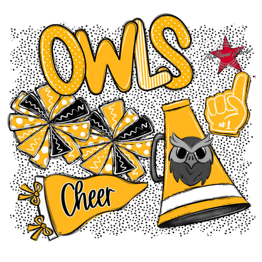Owls Cheer Spirit-Yellow