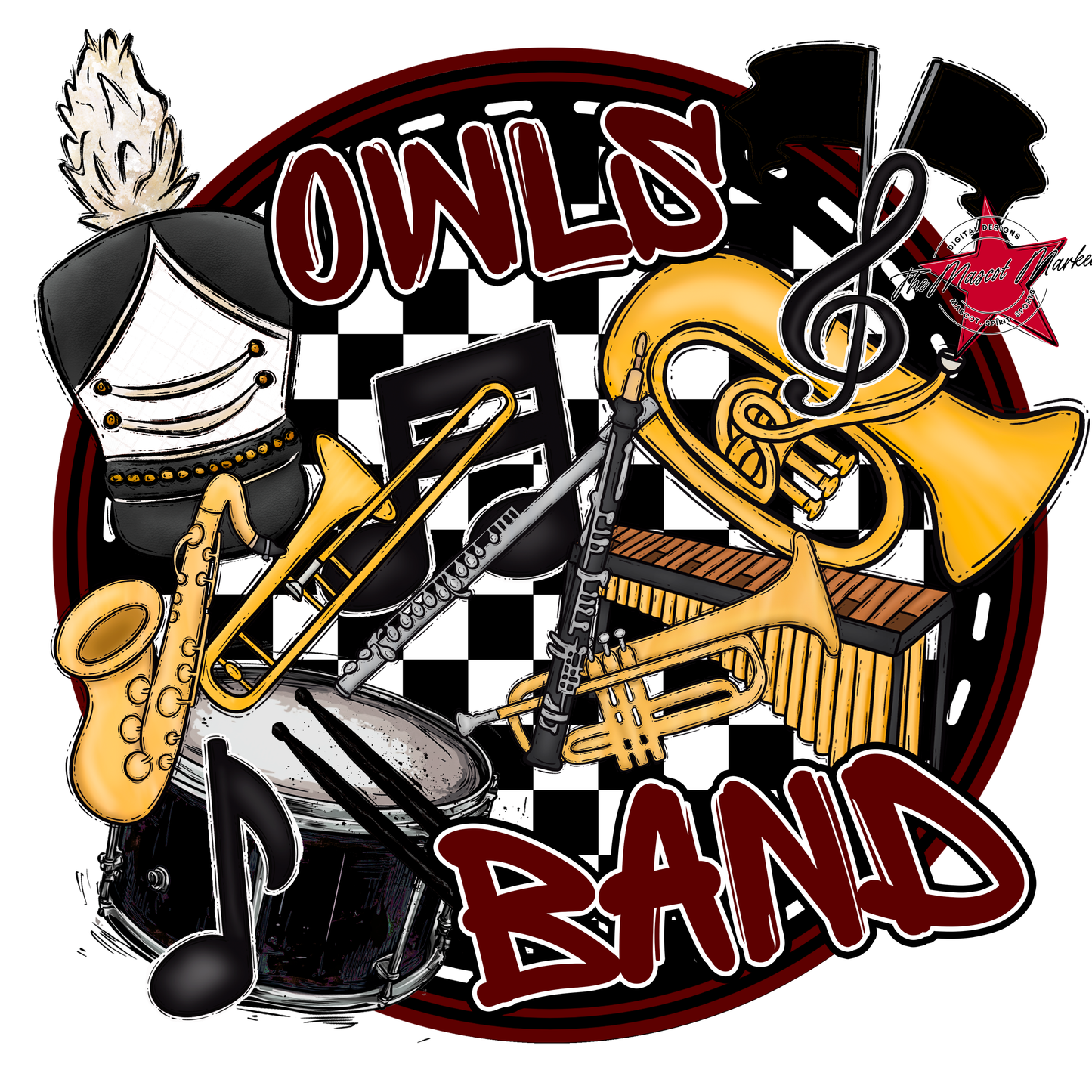 Owls Circle Band Design-Maroon