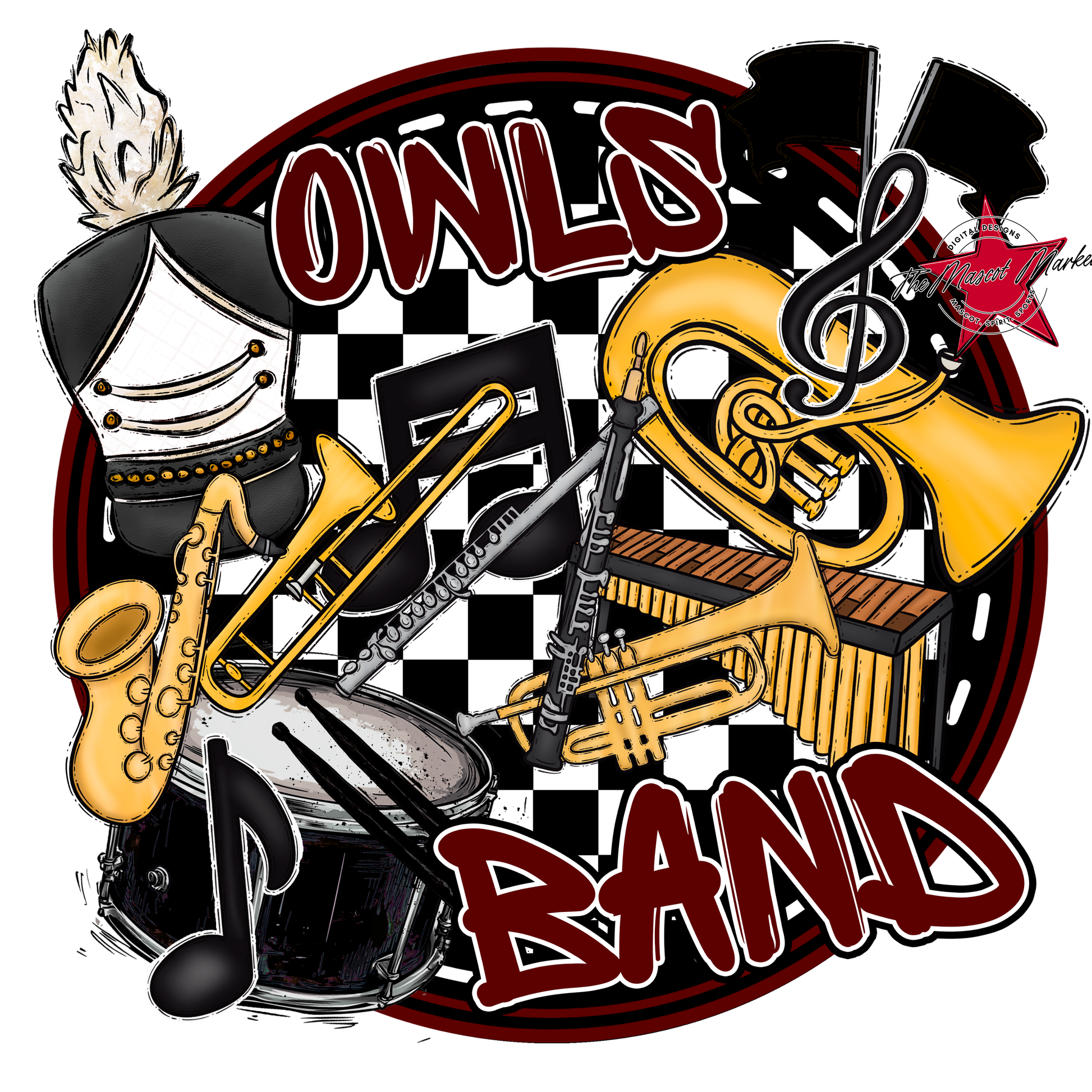 Owls Circle Band Design-Maroon