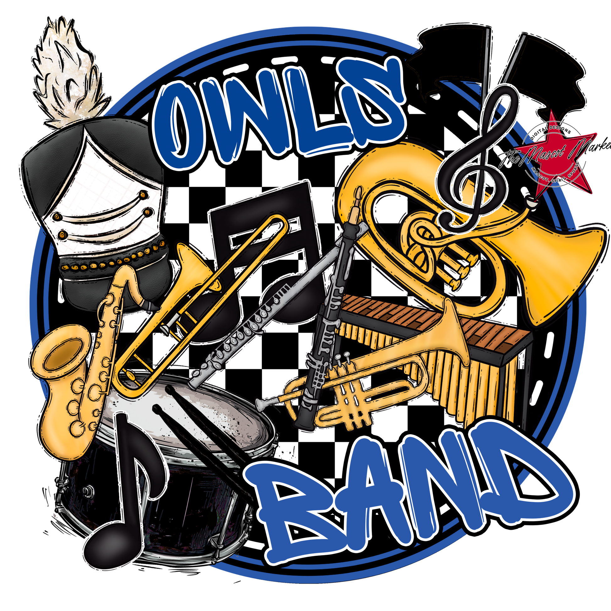 Owls Circle Band Design-Off Blue