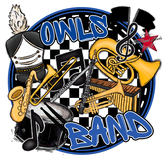 Owls Circle Band Design-Off Blue