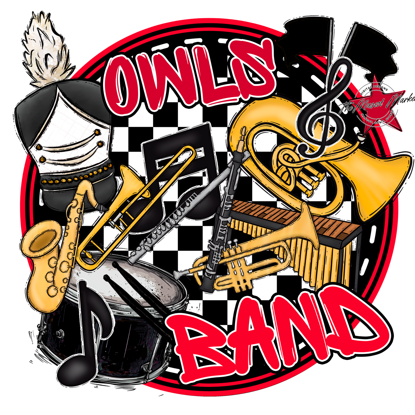Owls Circle Band Design-Red
