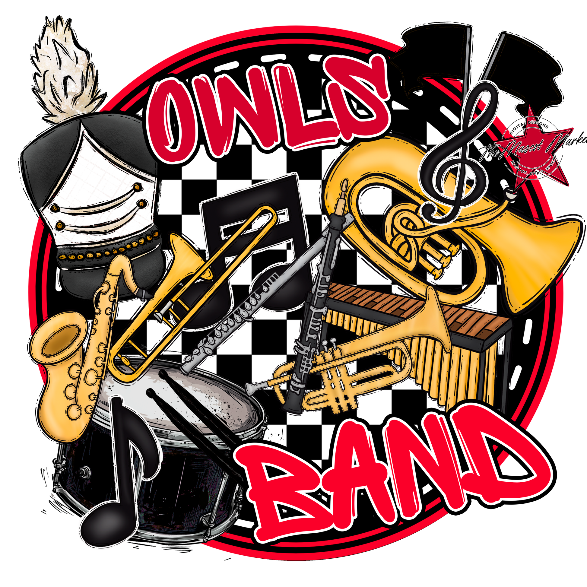 Owls Circle Band Design-Red