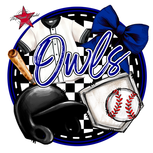 Owls Circle Baseball Design-Blue