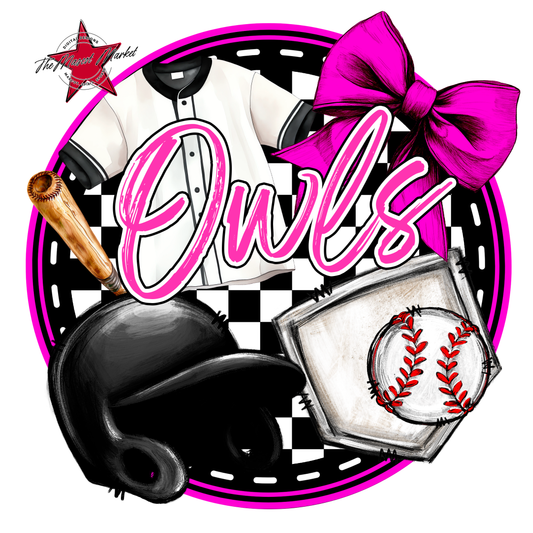 Owls Circle Baseball Design-Pink