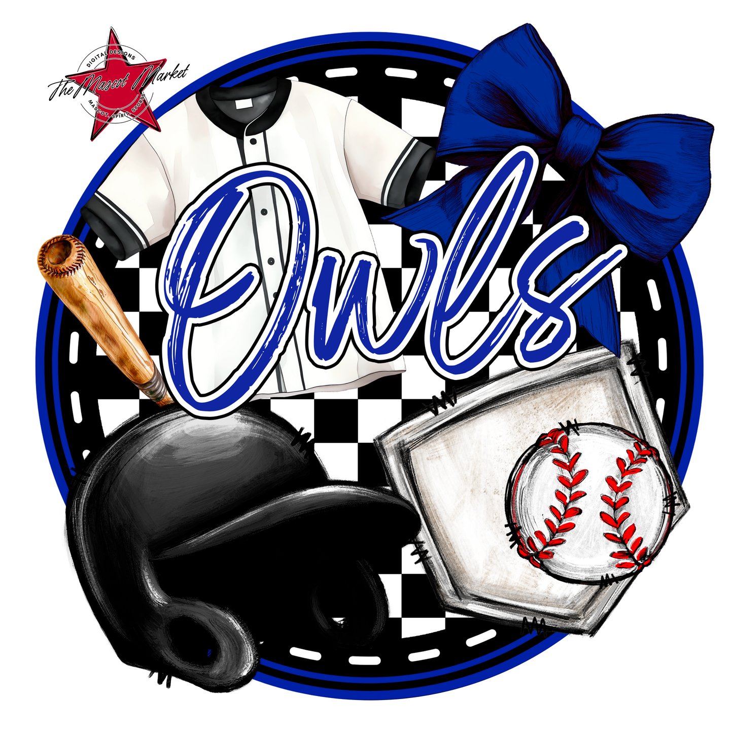 Owls Circle Baseball Design-Royal Blue
