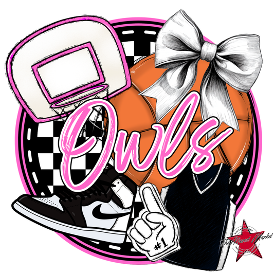 Owls Circle Basketball Design-Baby Pink