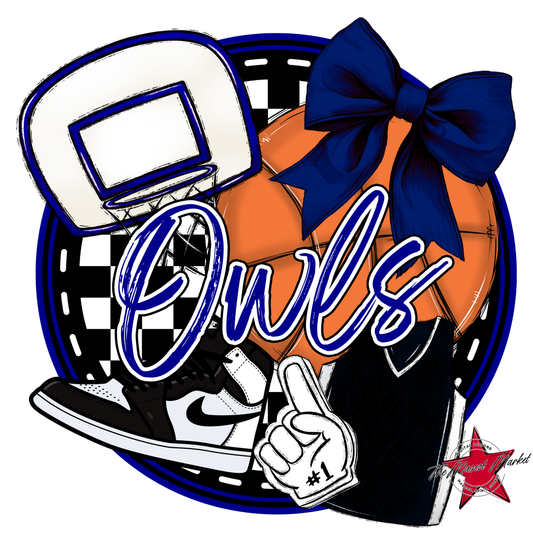 Owls Circle Basketball Design-Blue