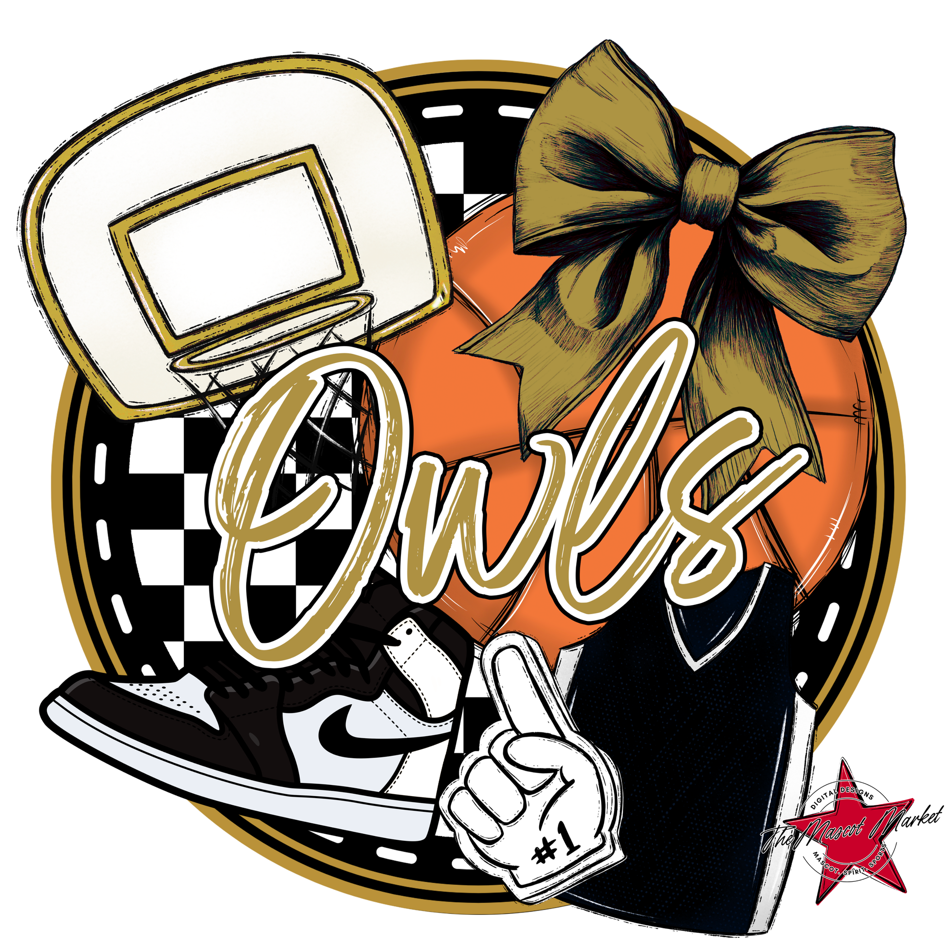 Owls Circle Basketball Design-Gold