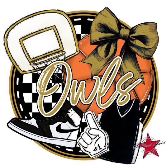 Owls Circle Basketball Design-Gold