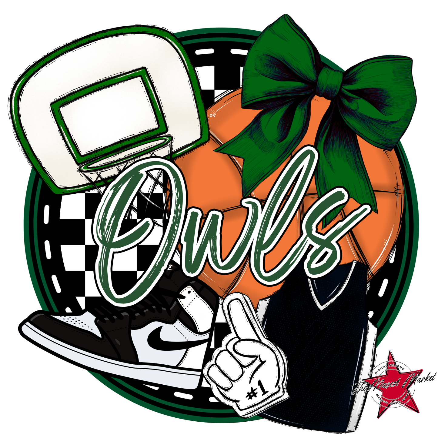 Owls Circle Basketball Design-Green