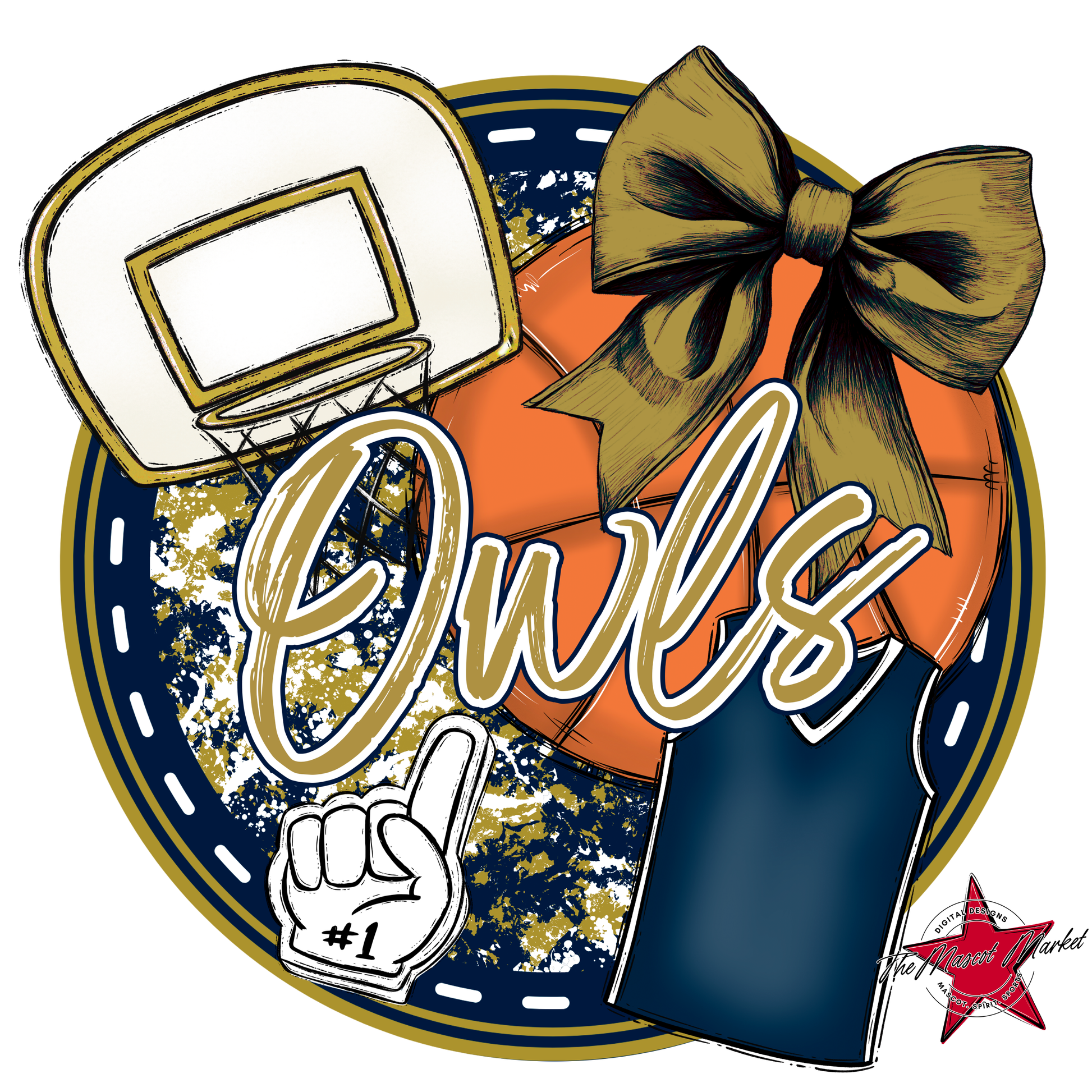 Owls Circle Basketball Design-Navy-Gold