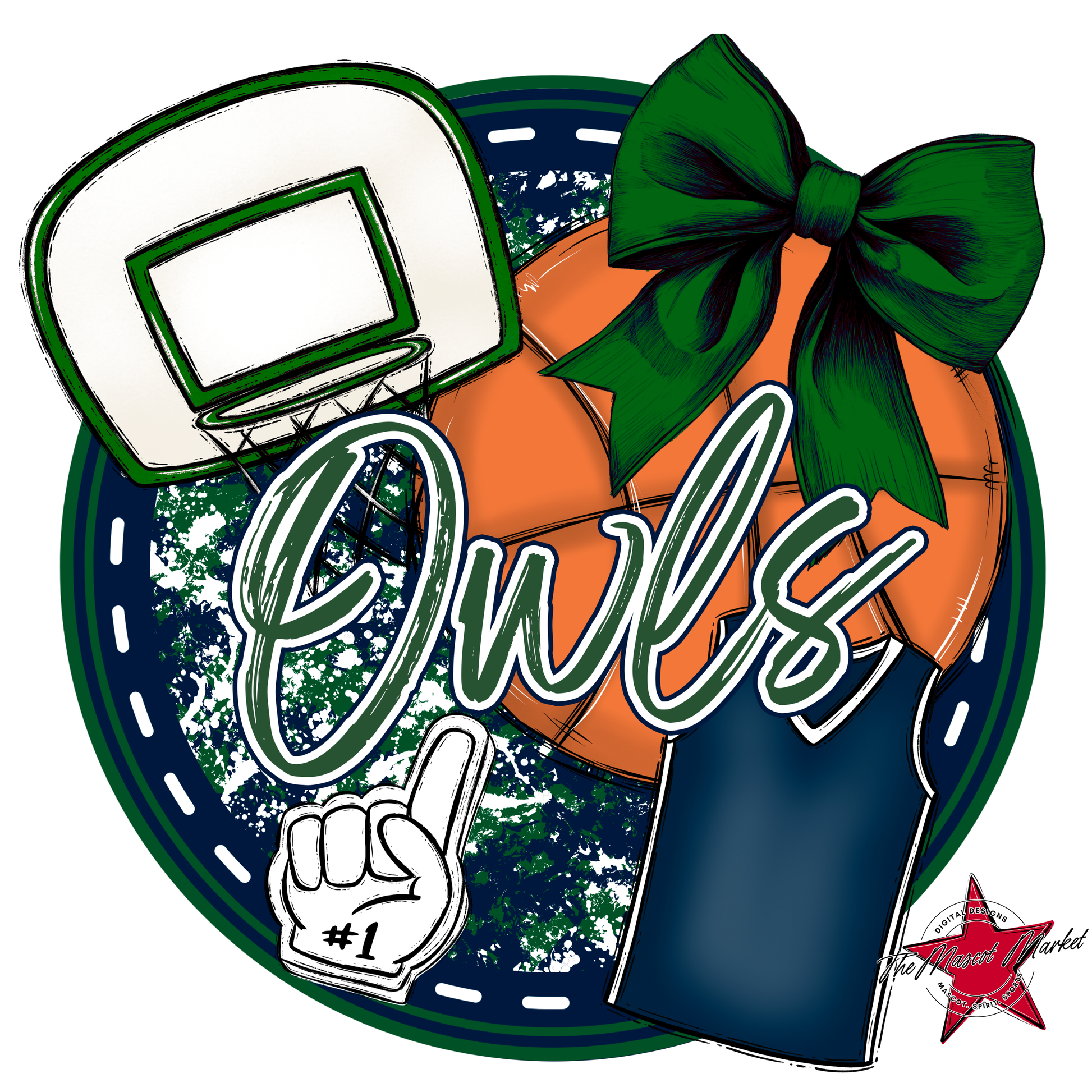 Owls Circle Basketball Design-Navy-Green