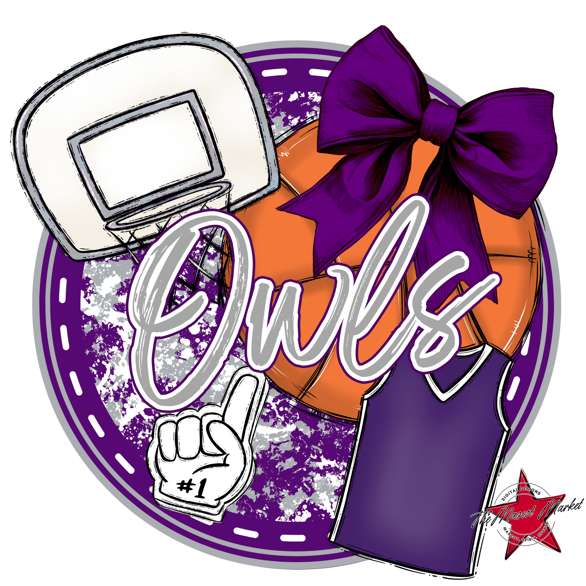 Owls Circle Basketball Design-Purple-Grey