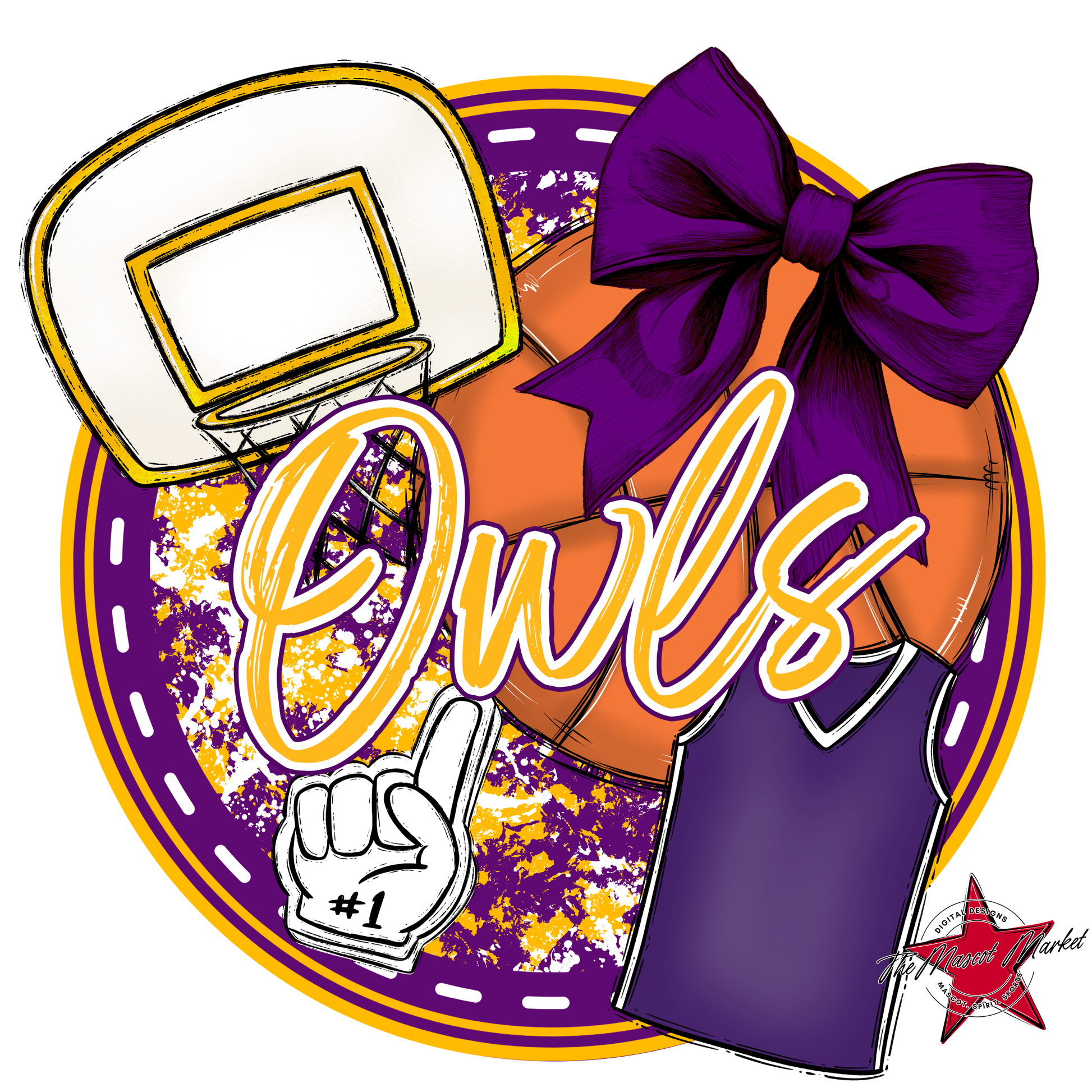 Owls Circle Basketball Design-Purple-Yellow