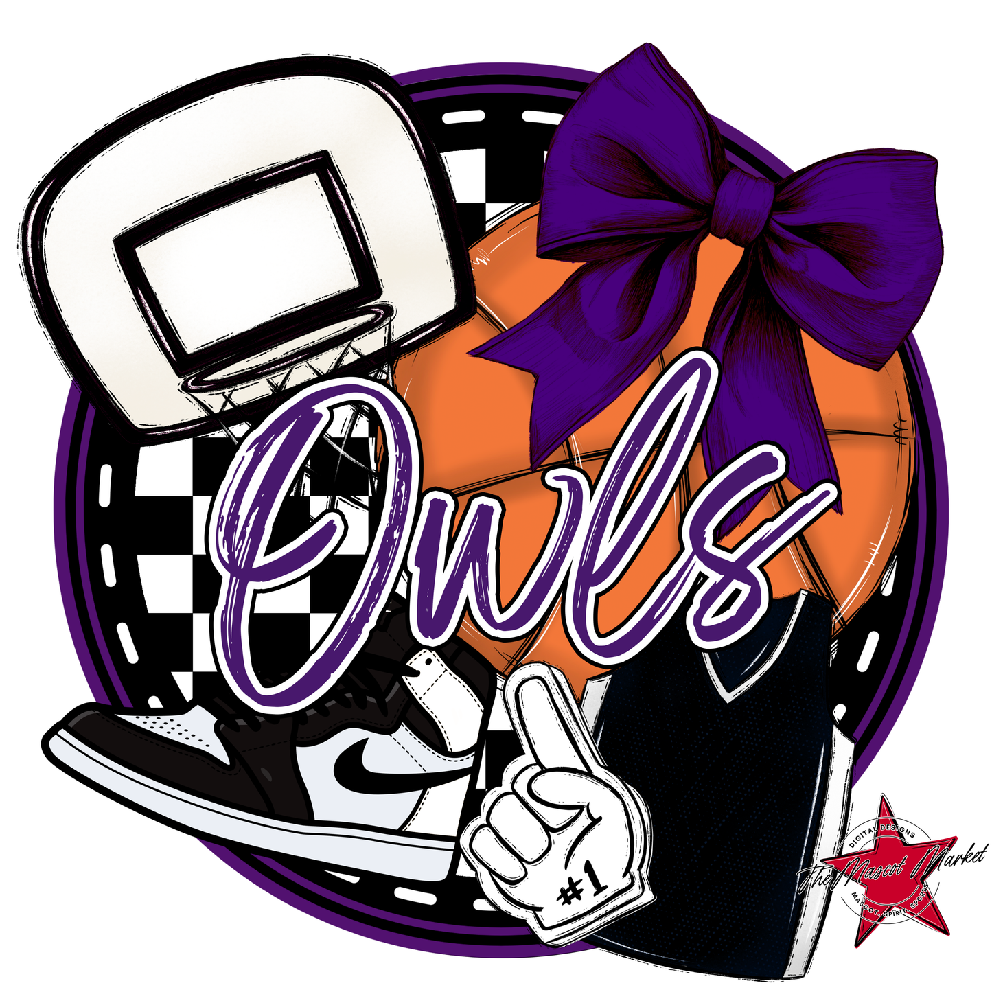 Owls Circle Basketball Design-Purple