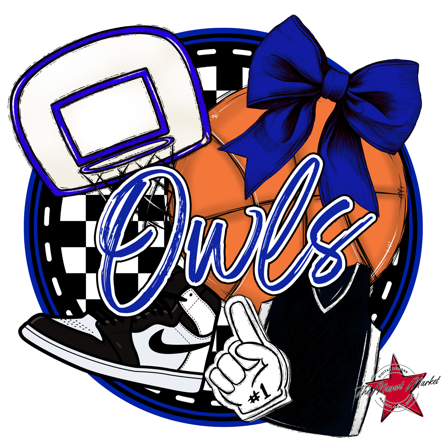 Owls Circle Basketball Design-Royal Blue