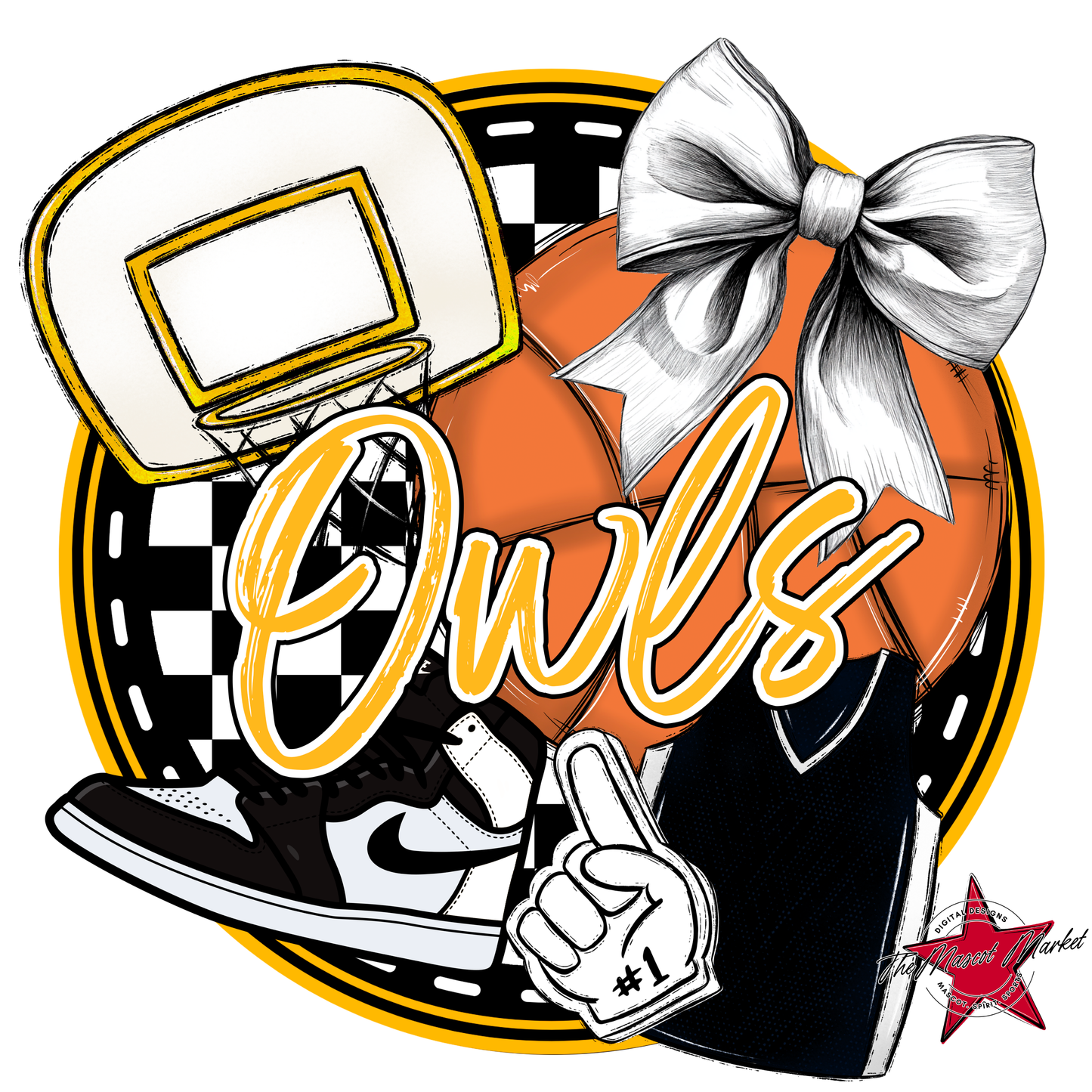 Owls Circle Basketball Design-Yellow