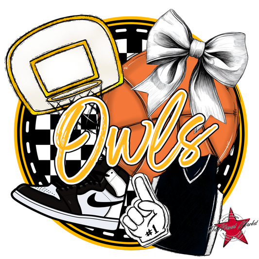 Owls Circle Basketball Design-Yellow