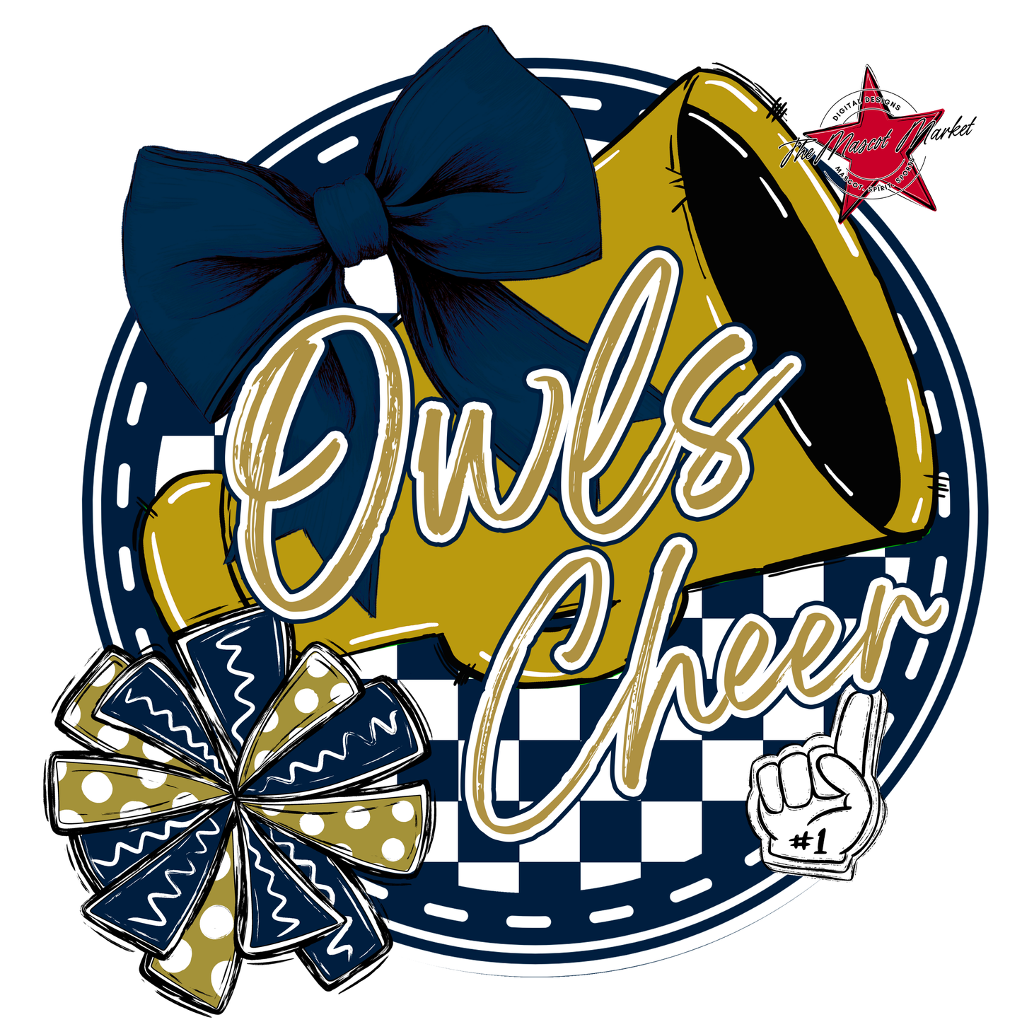Owls Circle Cheer Design-Navy-Gold