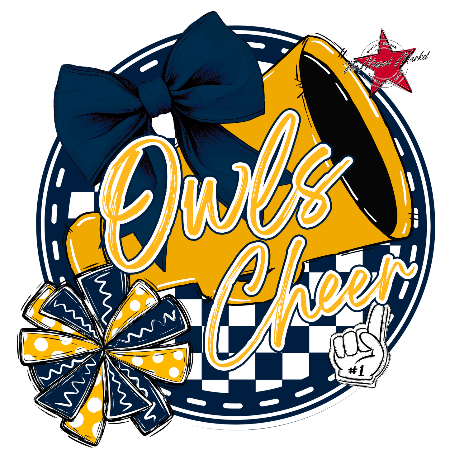 Owls Circle Cheer Design-Navy-Yellow