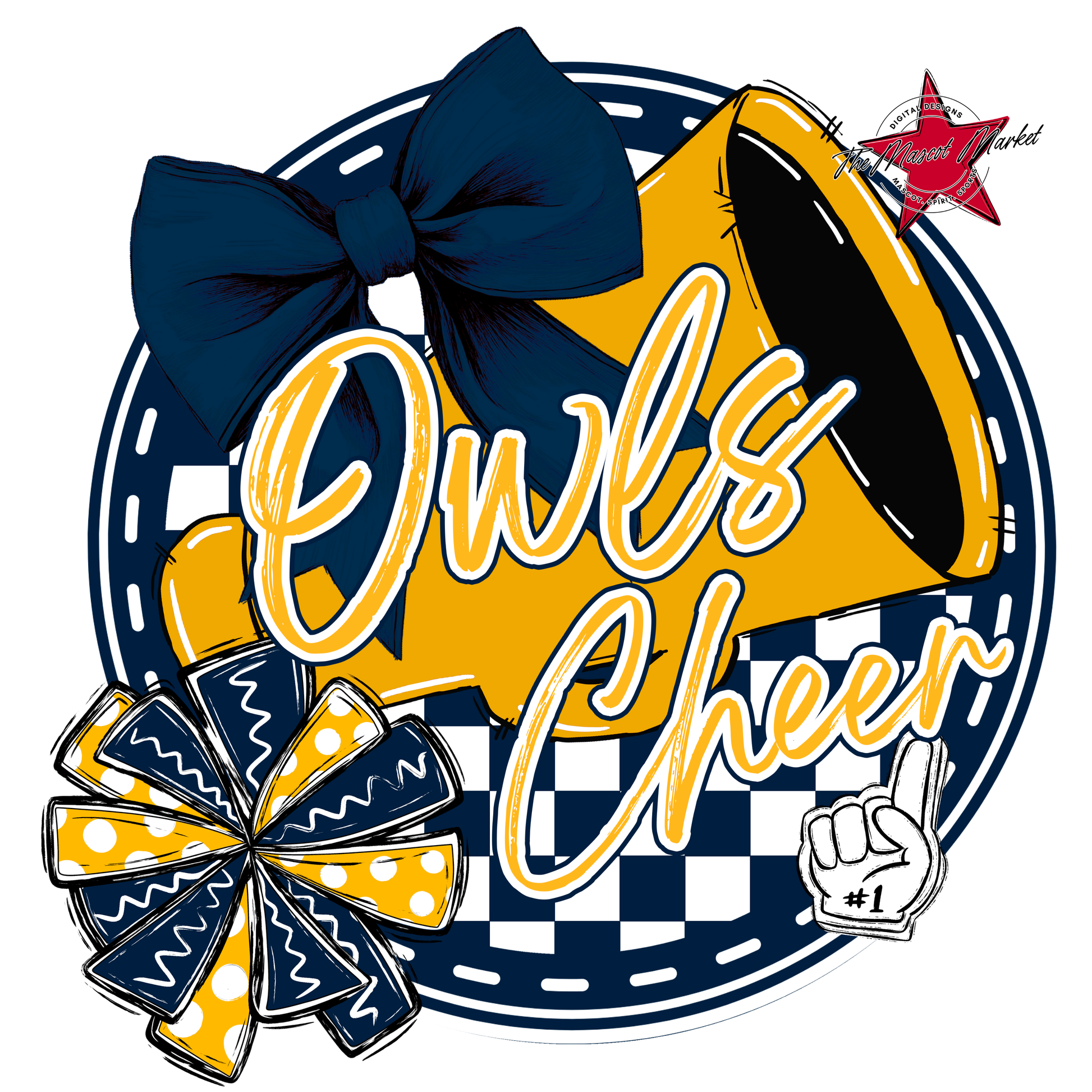 Owls Circle Cheer Design-Navy-Yellow