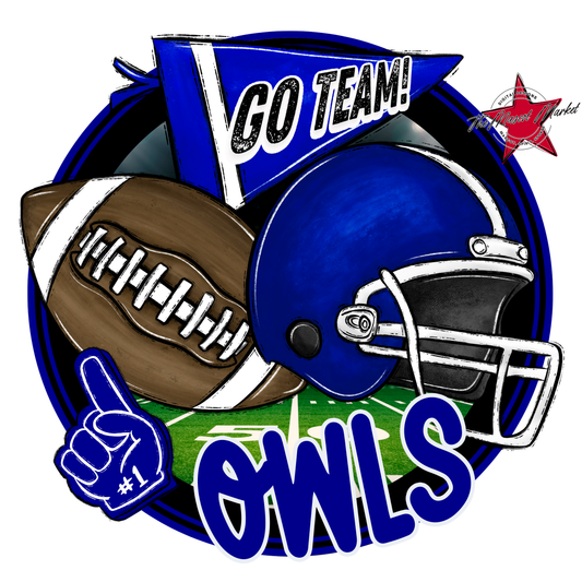 Owls Circle Football Design-Blue