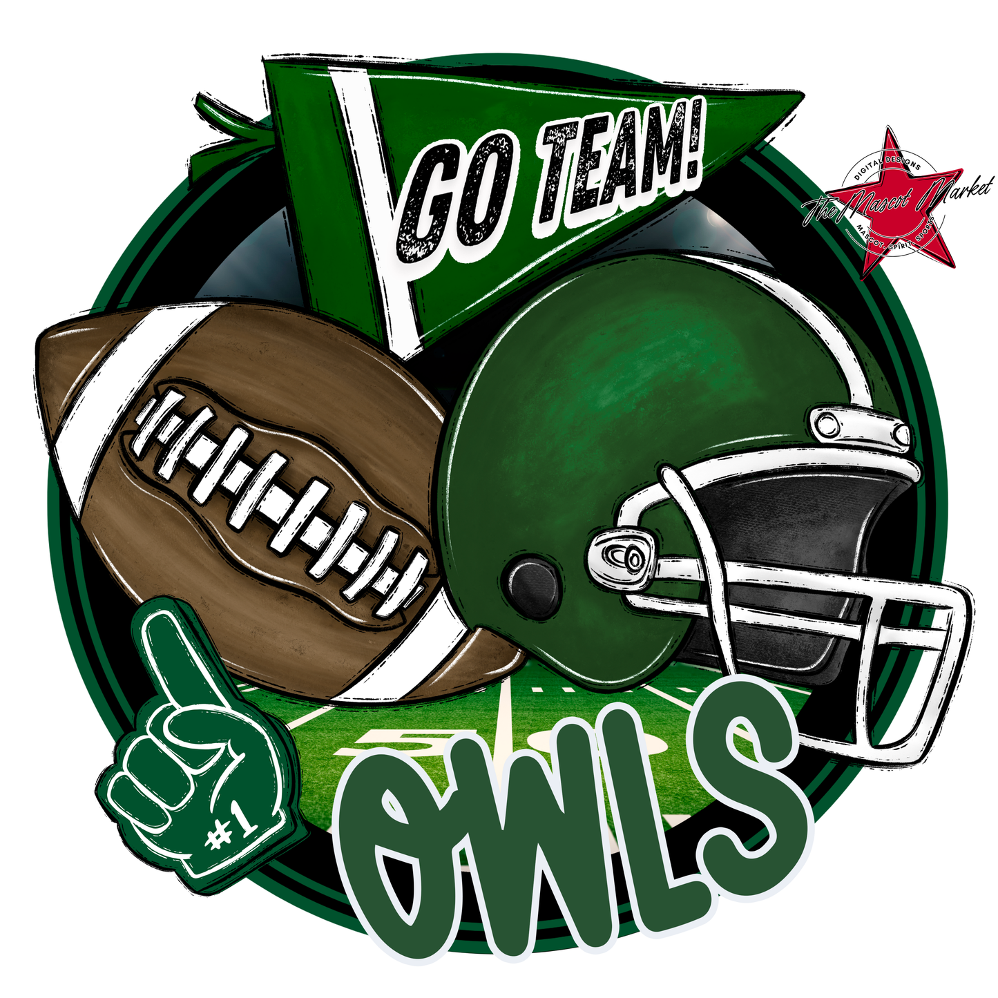 Owls Circle Football Design-Green