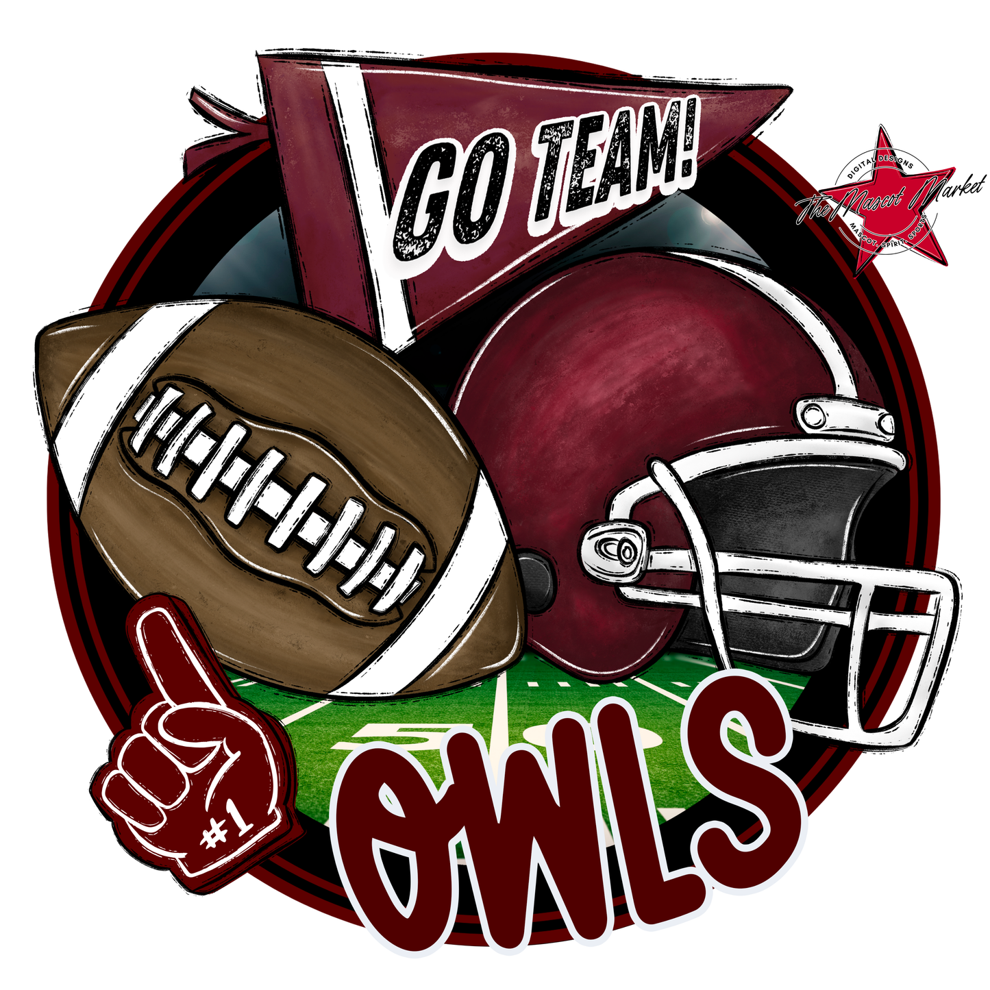 Owls Circle Football Design-Maroon