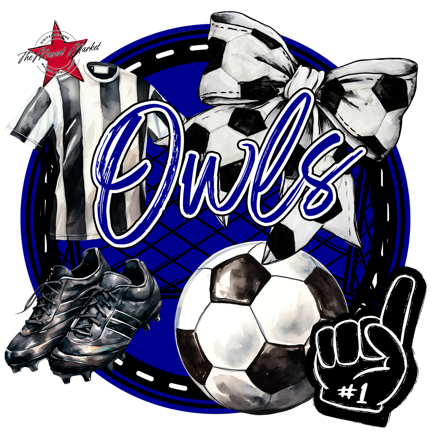 Owls Circle Soccer Design-Blue