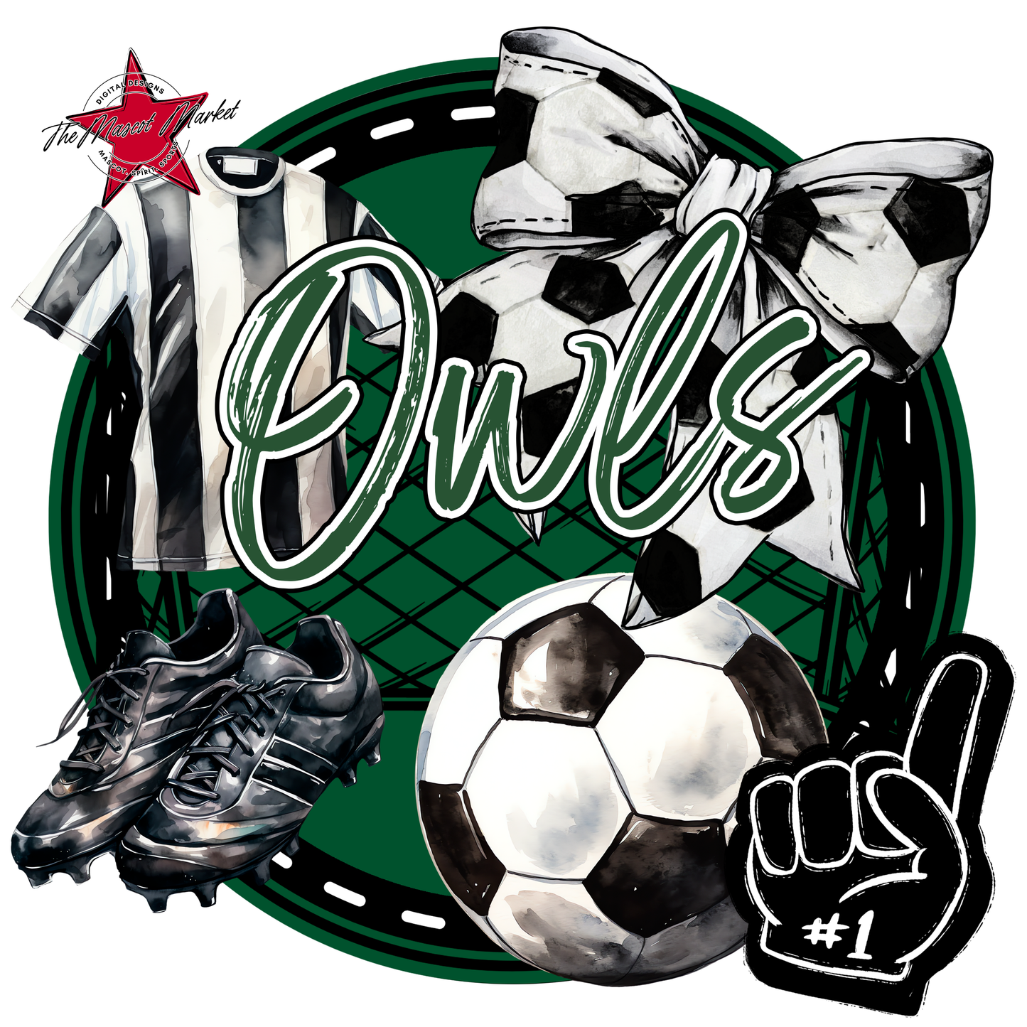 Owls Circle Soccer Design-Green