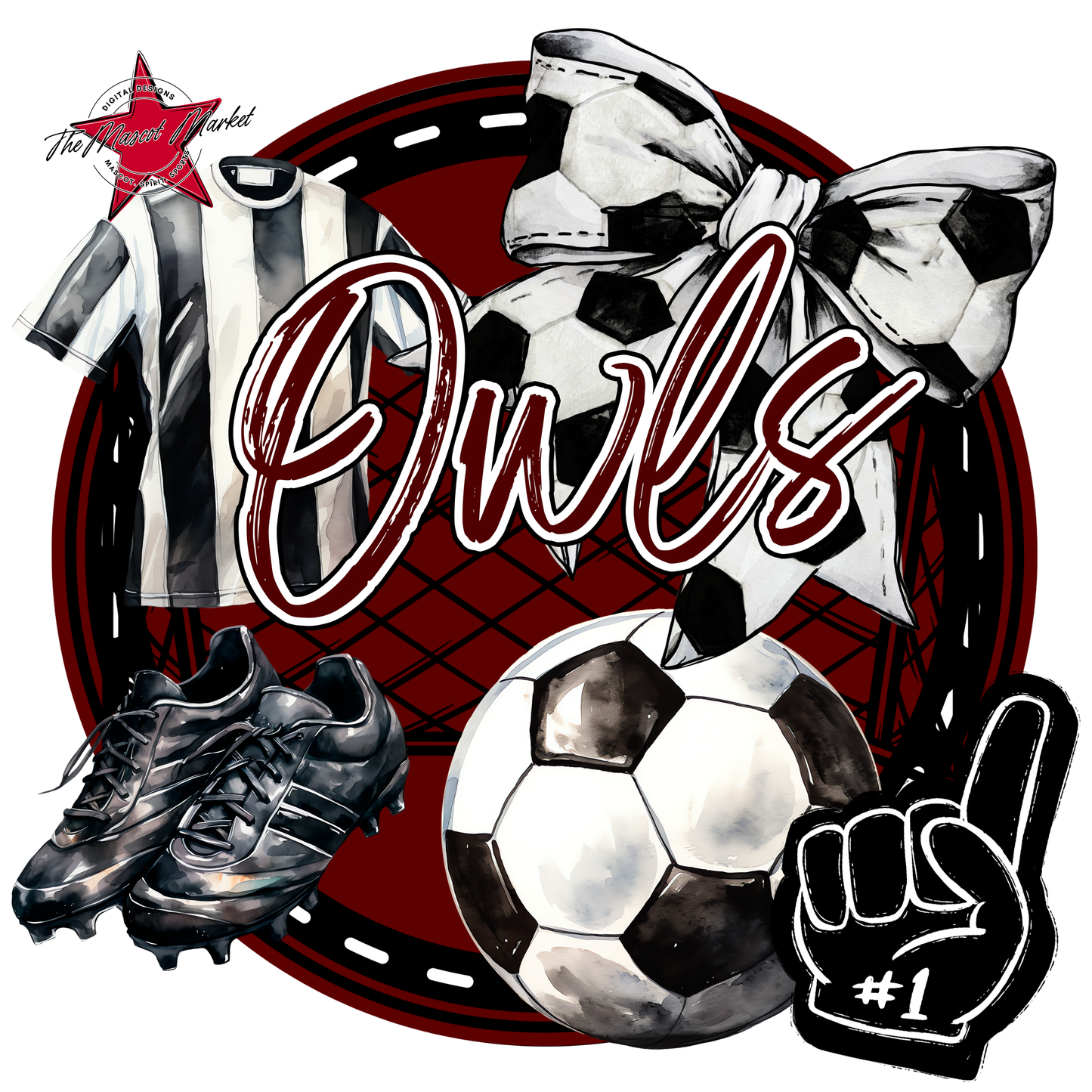 Owls Circle Soccer Design-Maroon