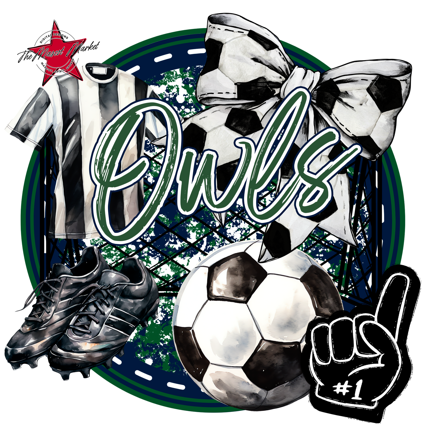 Owls Circle Soccer Design-Navy-Green