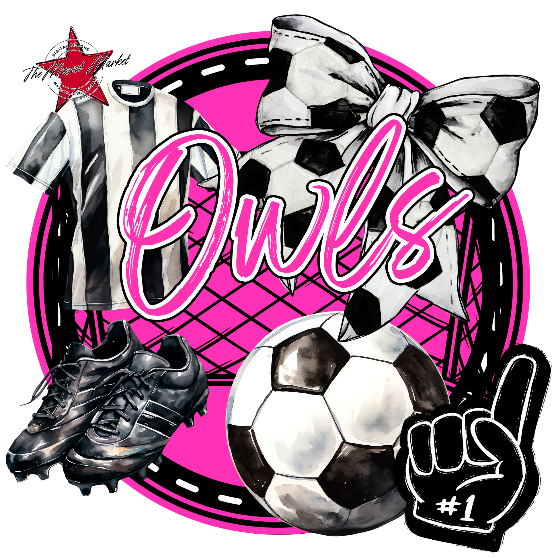 Owls Circle Soccer Design-Pink