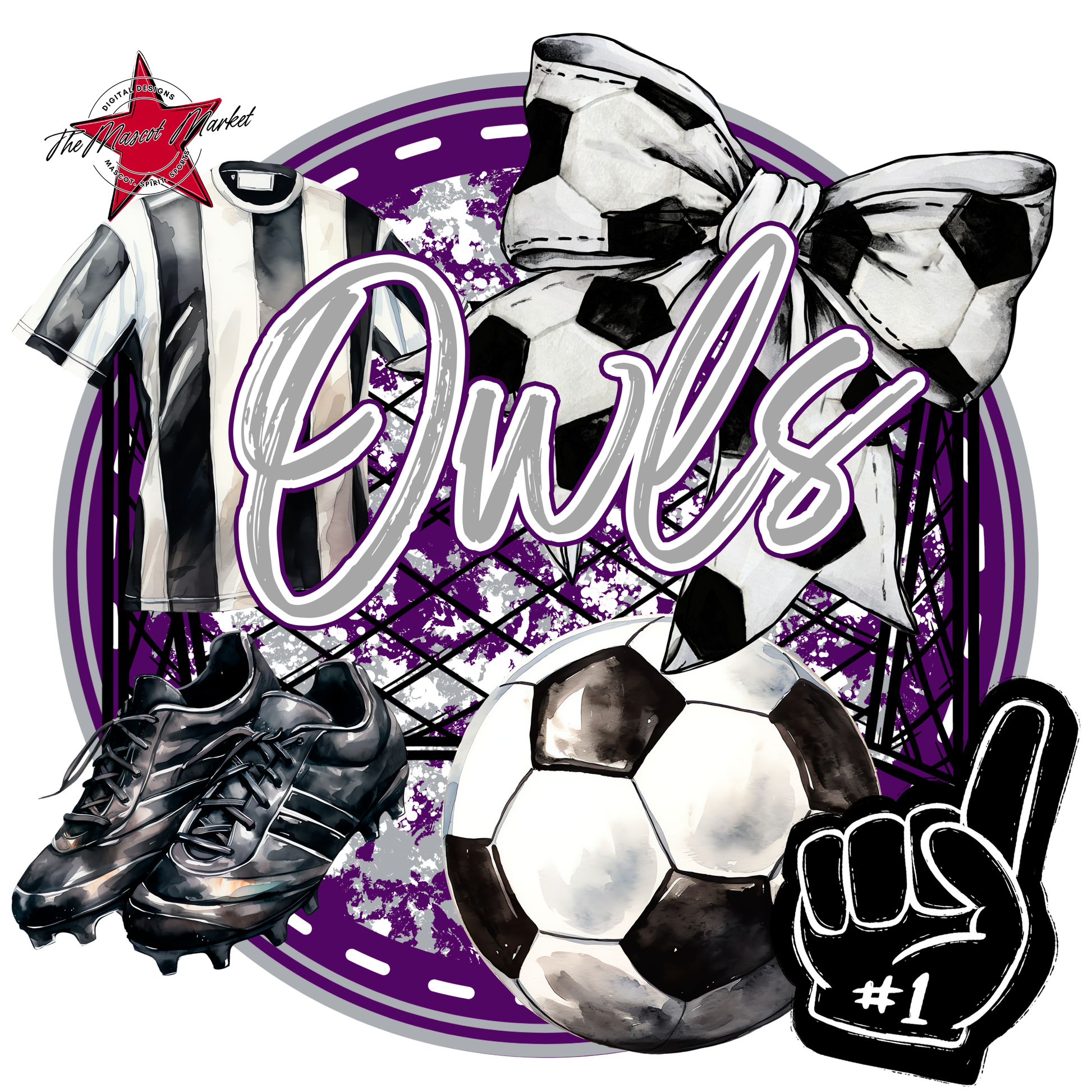 Owls Circle Soccer Design-Purple-Grey