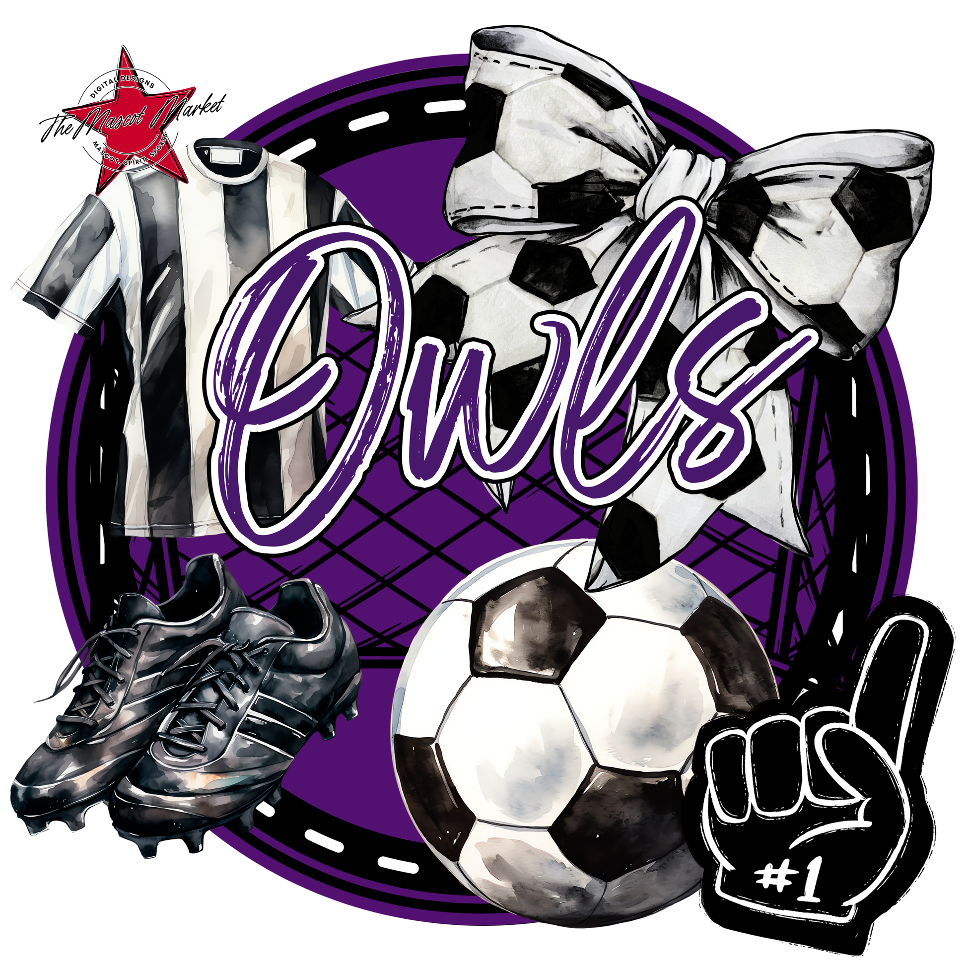 Owls Circle Soccer Design-Purple